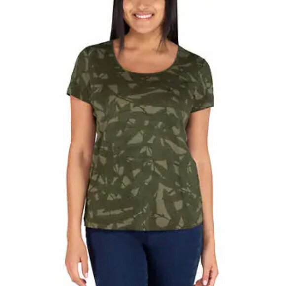 NEW Nicole Miller Printed Slub Knit Tee | Green Leaves - Picture 1 of 4
